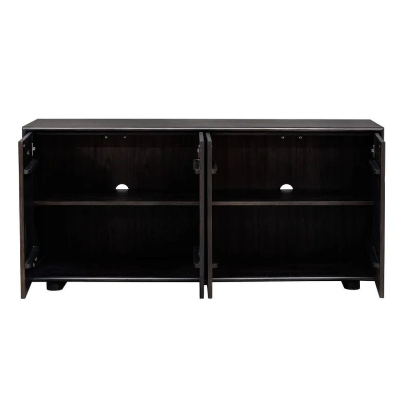 stevenson four door cabinet with open doors on a white background