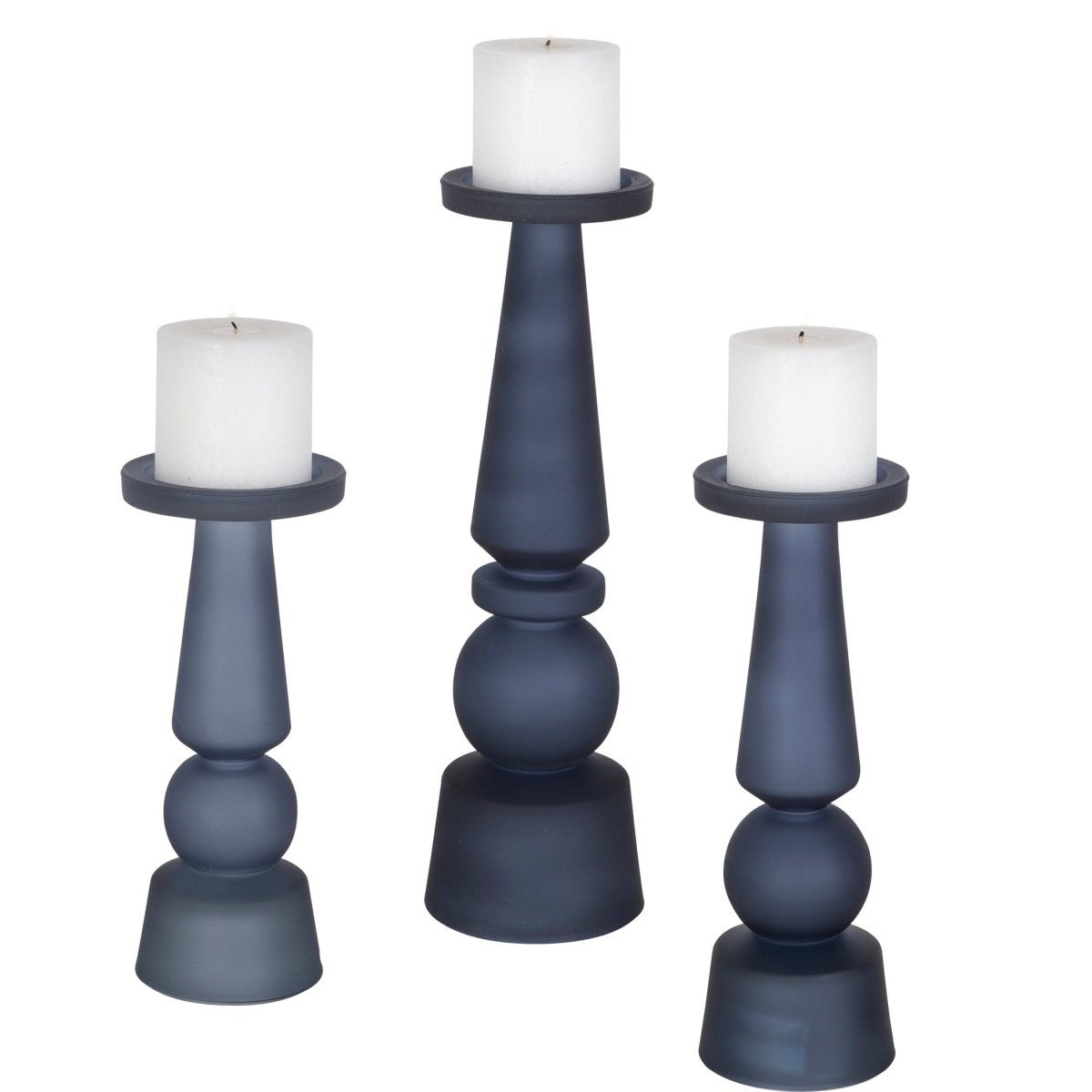 Cassiopeia Blue Glass Candleholders, S/3 - Uttermost - Candle Holders by Modest Hut