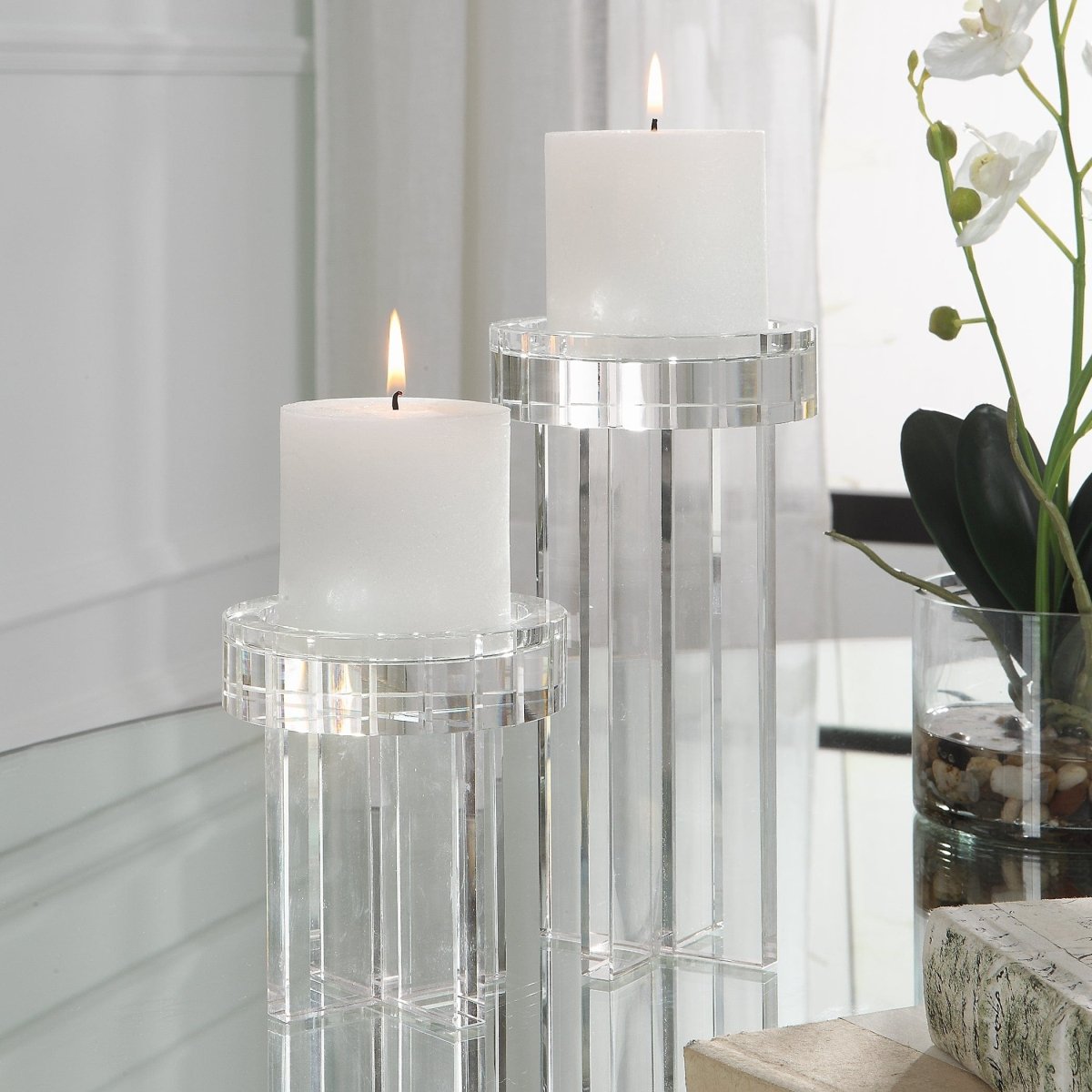 Crystal Pillar Candleholders, Set/2 - Uttermost - Candle Holders by Modest Hut