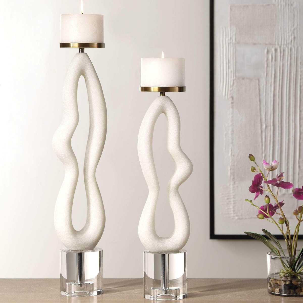 Feamelo Ivory Stone Candleholders, S/2 - Uttermost - Candle Holders by Modest Hut