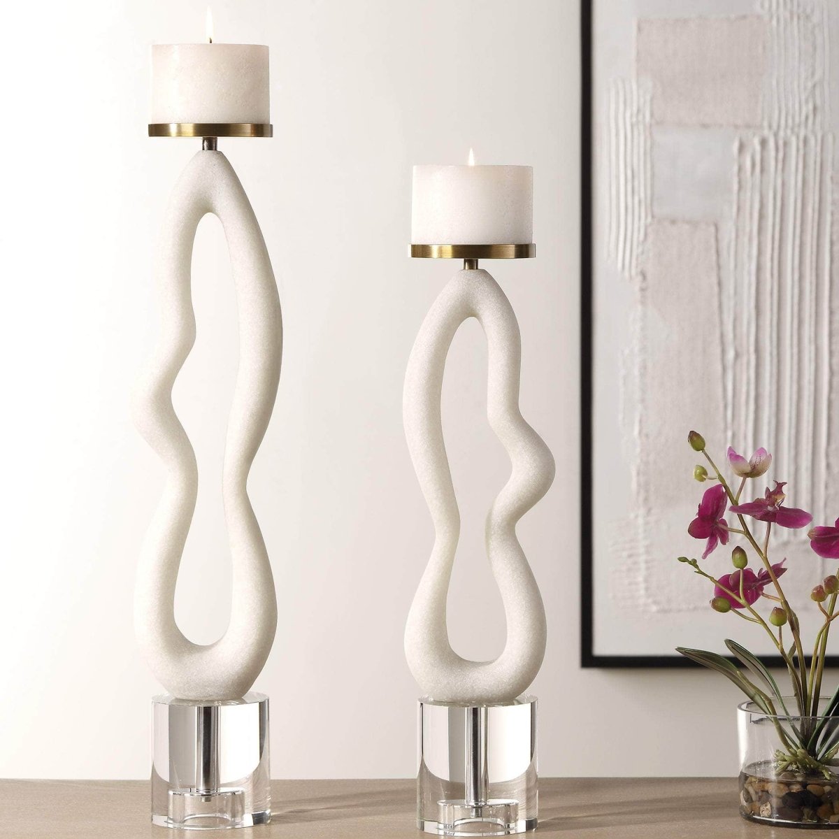 Feamelo Ivory Stone Candleholders, S/2 - Uttermost - Candle Holders by Modest Hut