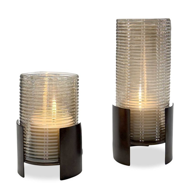 Fluted Fire Cylinder Candleholders Set/2 - Candle Holders