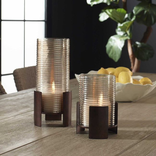 Fluted Fire Cylinder Candleholders Set/2 - Candle Holders