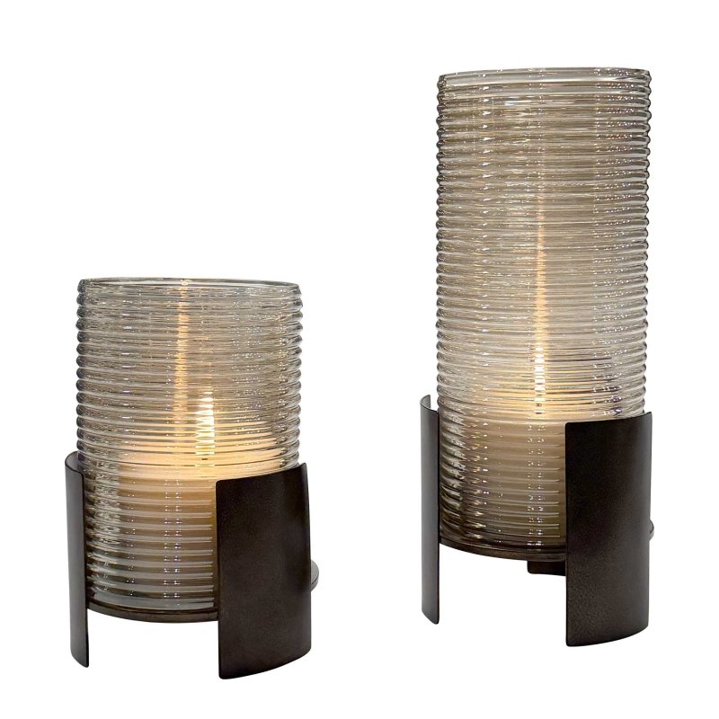 Fluted Fire Cylinder Candleholders Set/2 - Candle Holders