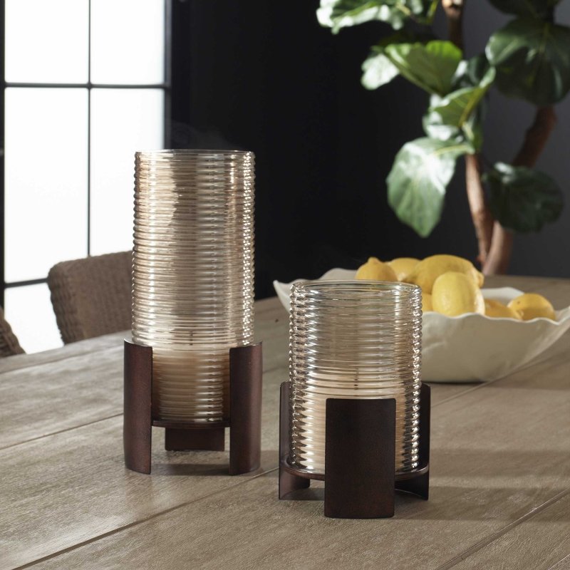 Fluted Fire Cylinder Candleholders Set/2 - Candle Holders
