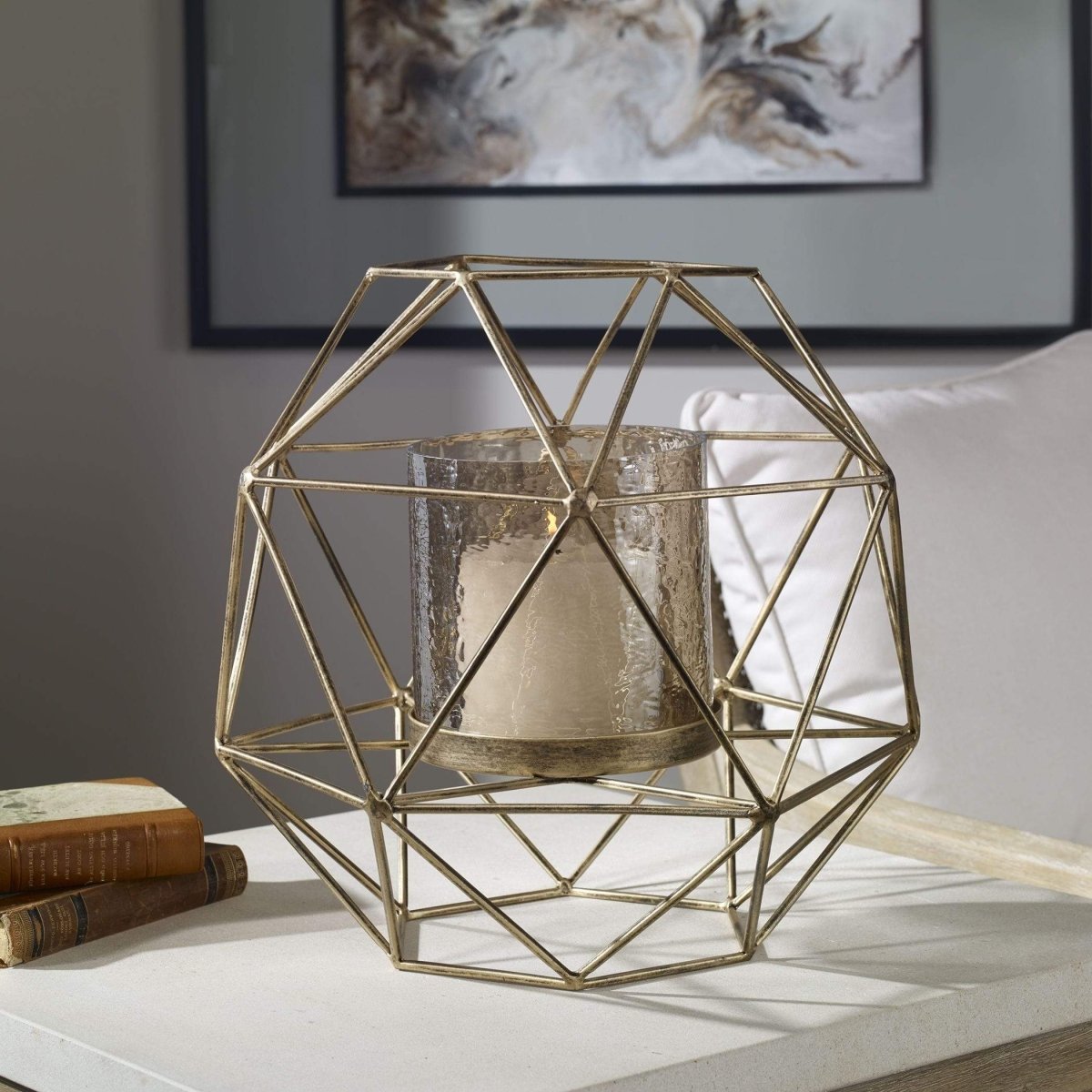 Gold Geometric Mya Candleholder - Uttermost - Candle Holders by Modest Hut