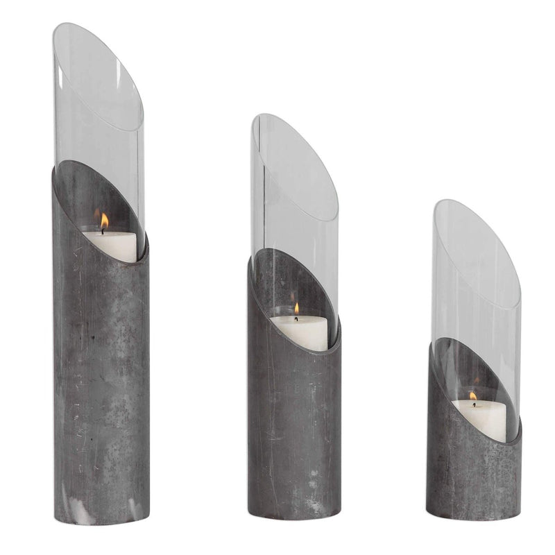 Iron and Glass Karter Candleholders (S/3) - Uttermost - Candle Holders by Modest Hut