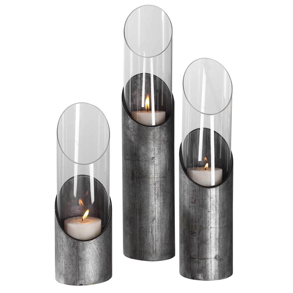 Iron and Glass Karter Candleholders (S/3) - Uttermost - Candle Holders by Modest Hut