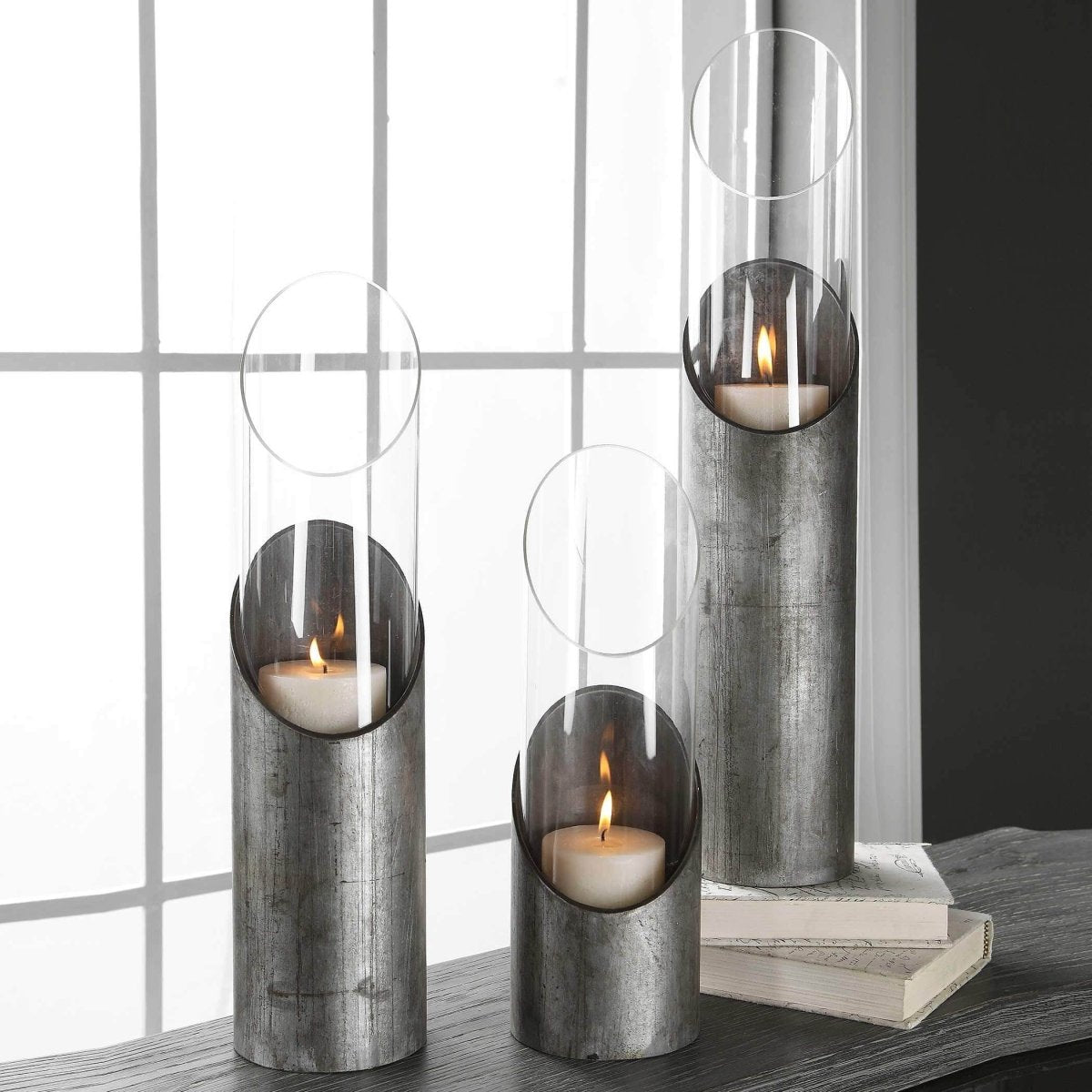 Iron and Glass Karter Candleholders (S/3) - Uttermost - Candle Holders by Modest Hut