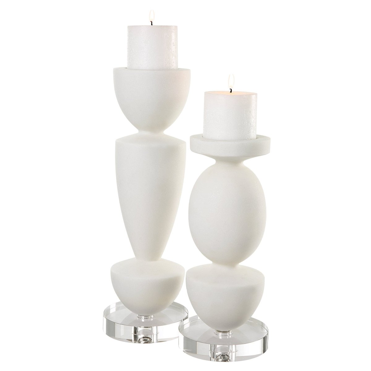 Lido White Stone Candleholders, Set/2 - Uttermost - Candle Holders by Modest Hut