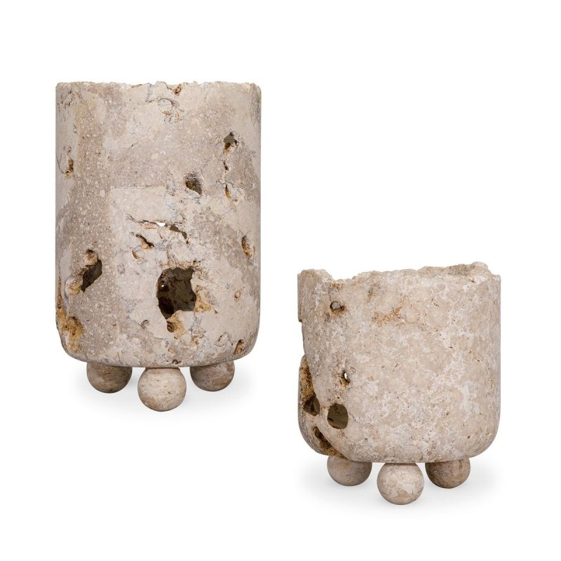Quarried Stone Indoor-Outdoor Candleholders Set of 2 by Uttermost on a white background