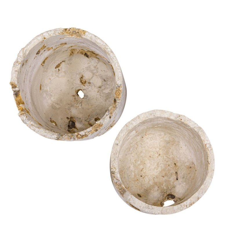 Detail view of carved candle cup on the Quarried Stone Indoor-Outdoor Candleholders Set of 2