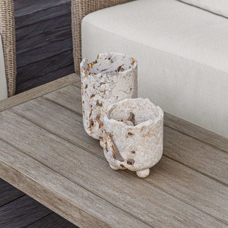 Close-up of small candleholder profile on the Quarried Stone Indoor-Outdoor Candleholders Set of 2