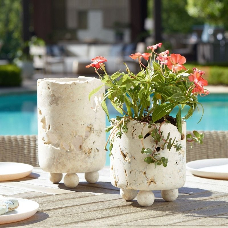 Close-up of weathered stone surface on the Quarried Stone Indoor-Outdoor Candleholders Set of 2