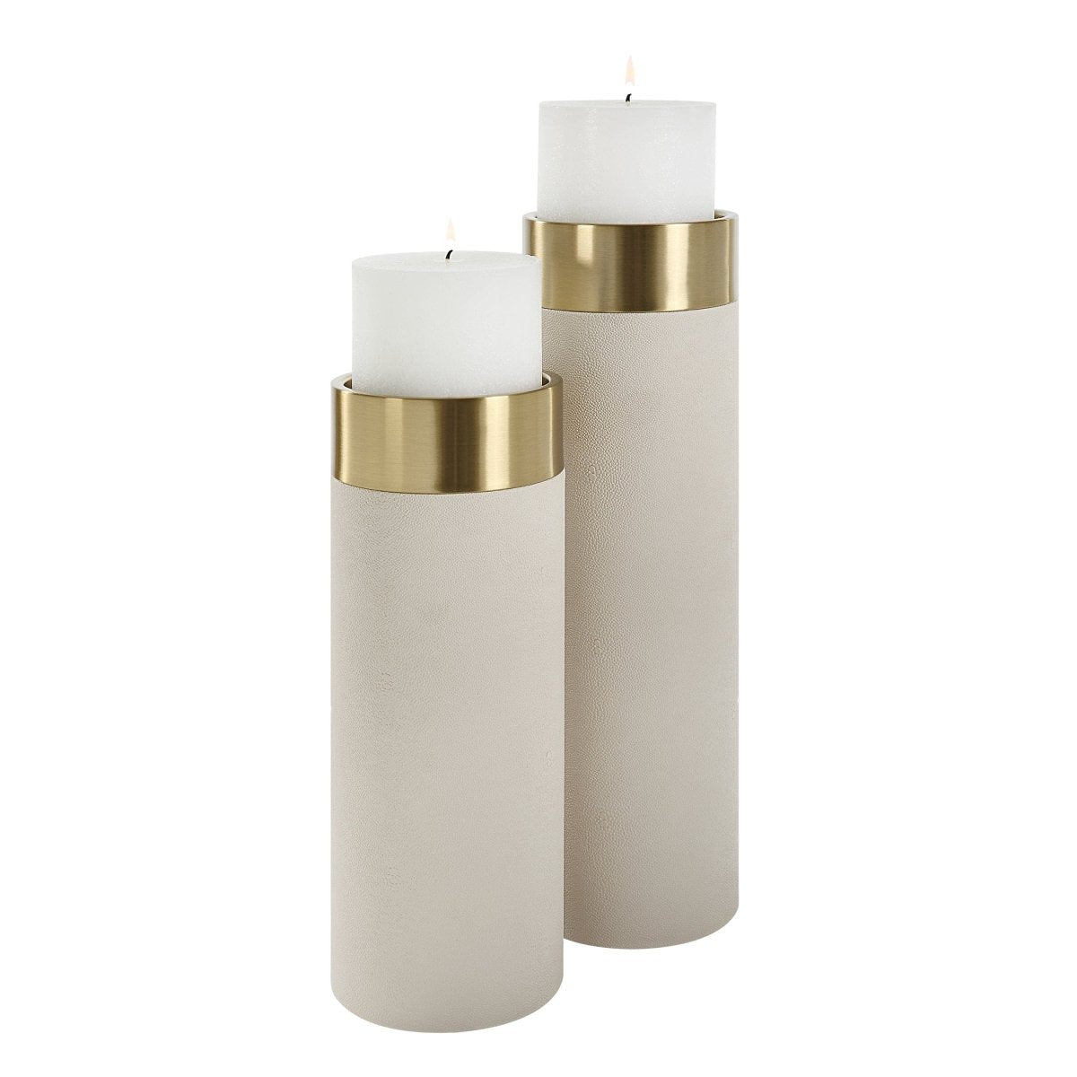 Wessex White Pillar Candleholders Set Of 2 - Uttermost - Candle Holders by Modest Hut