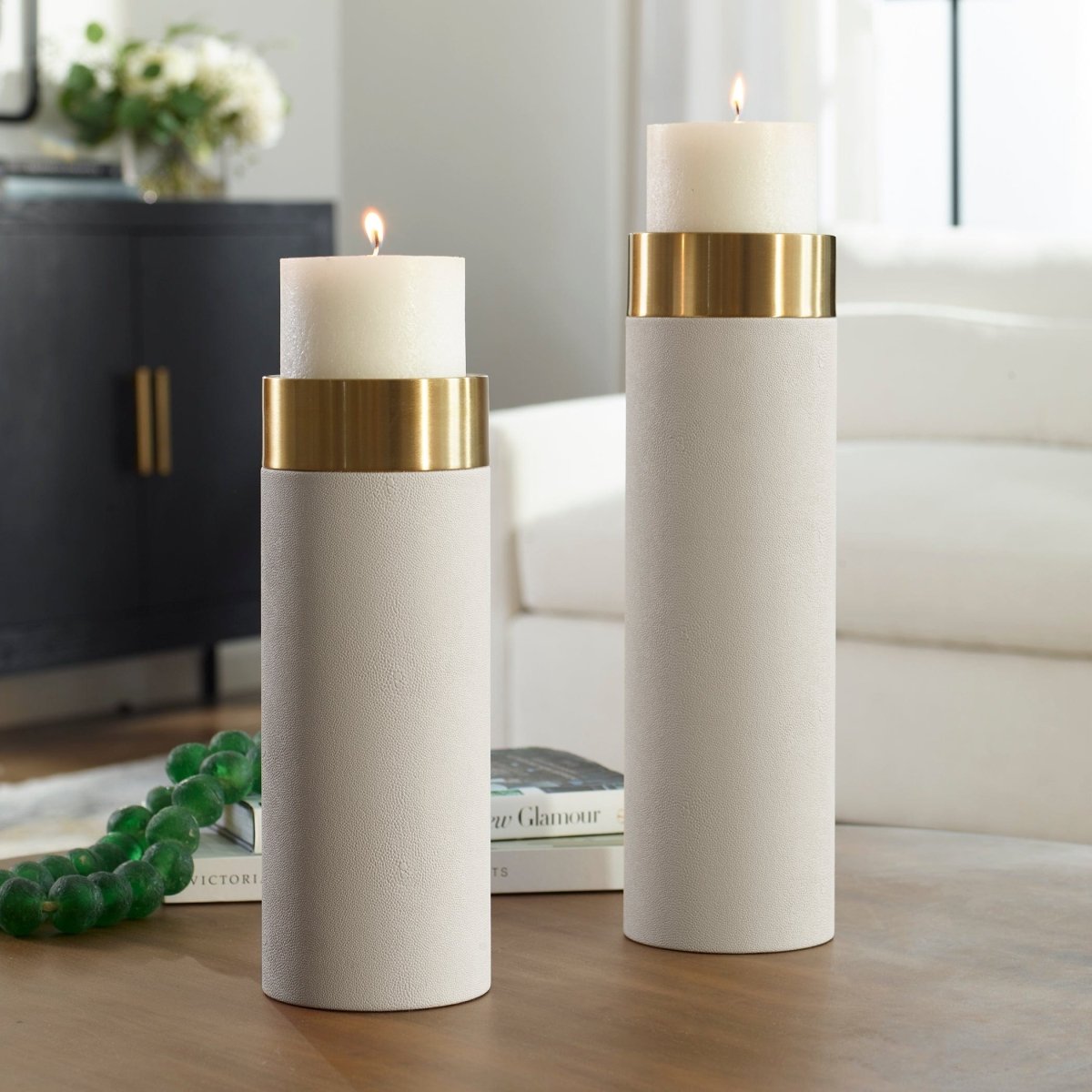 Wessex White Pillar Candleholders Set Of 2 - Uttermost - Candle Holders by Modest Hut