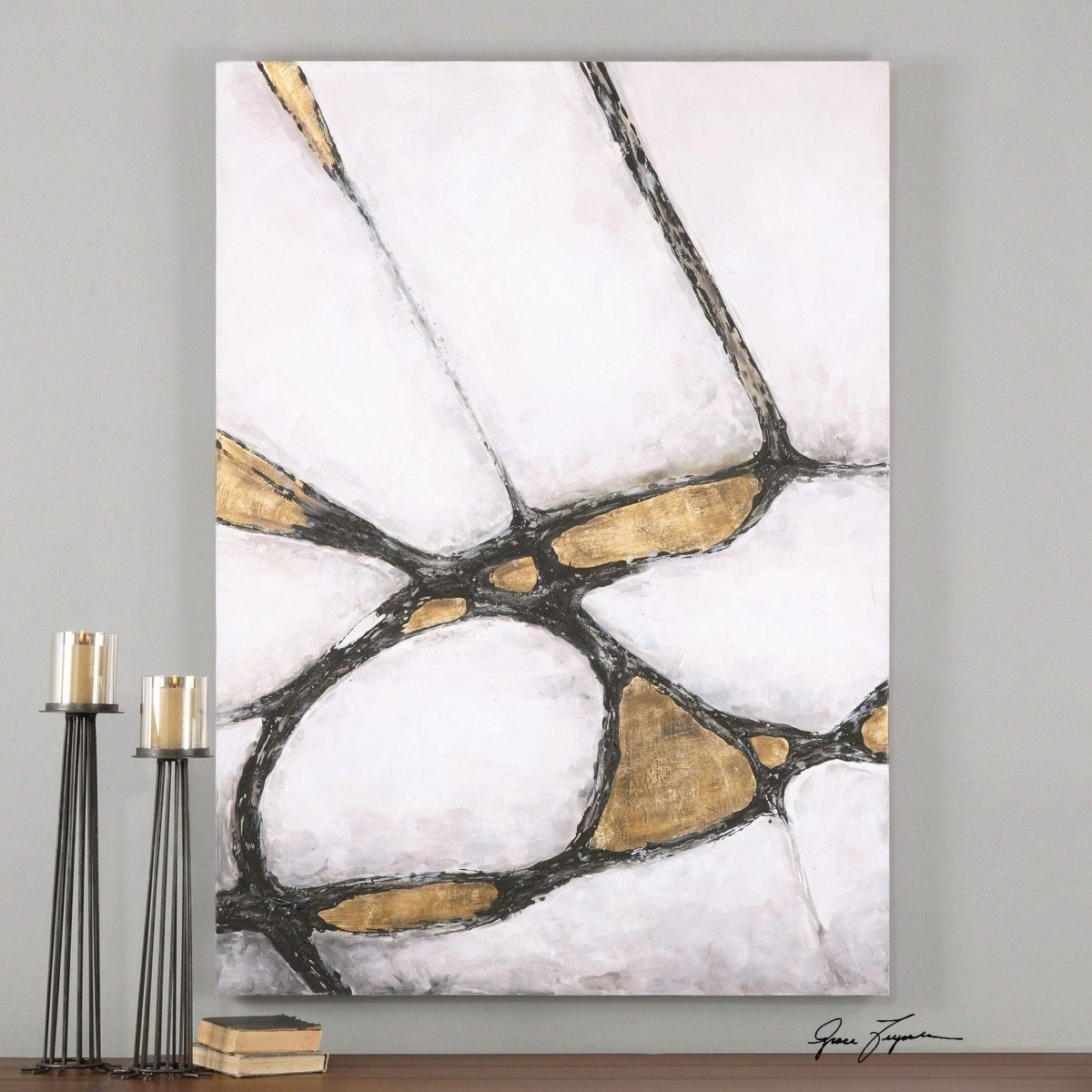 Black & Gold Hand Painted Canvas - Uttermost - Canvas by Modest Hut