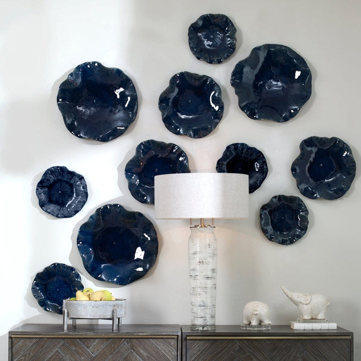 Abella Blue Ceramic Wall Decor, S/3 - Uttermost - Ceramic Wall Decor by Modest Hut