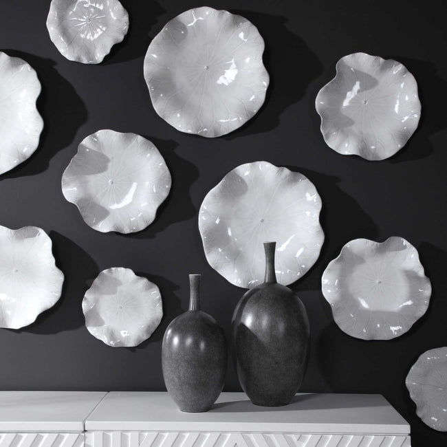 Abella White Ceramic Wall Decor, S/3 - Uttermost - Ceramic Wall Decor by Modest Hut