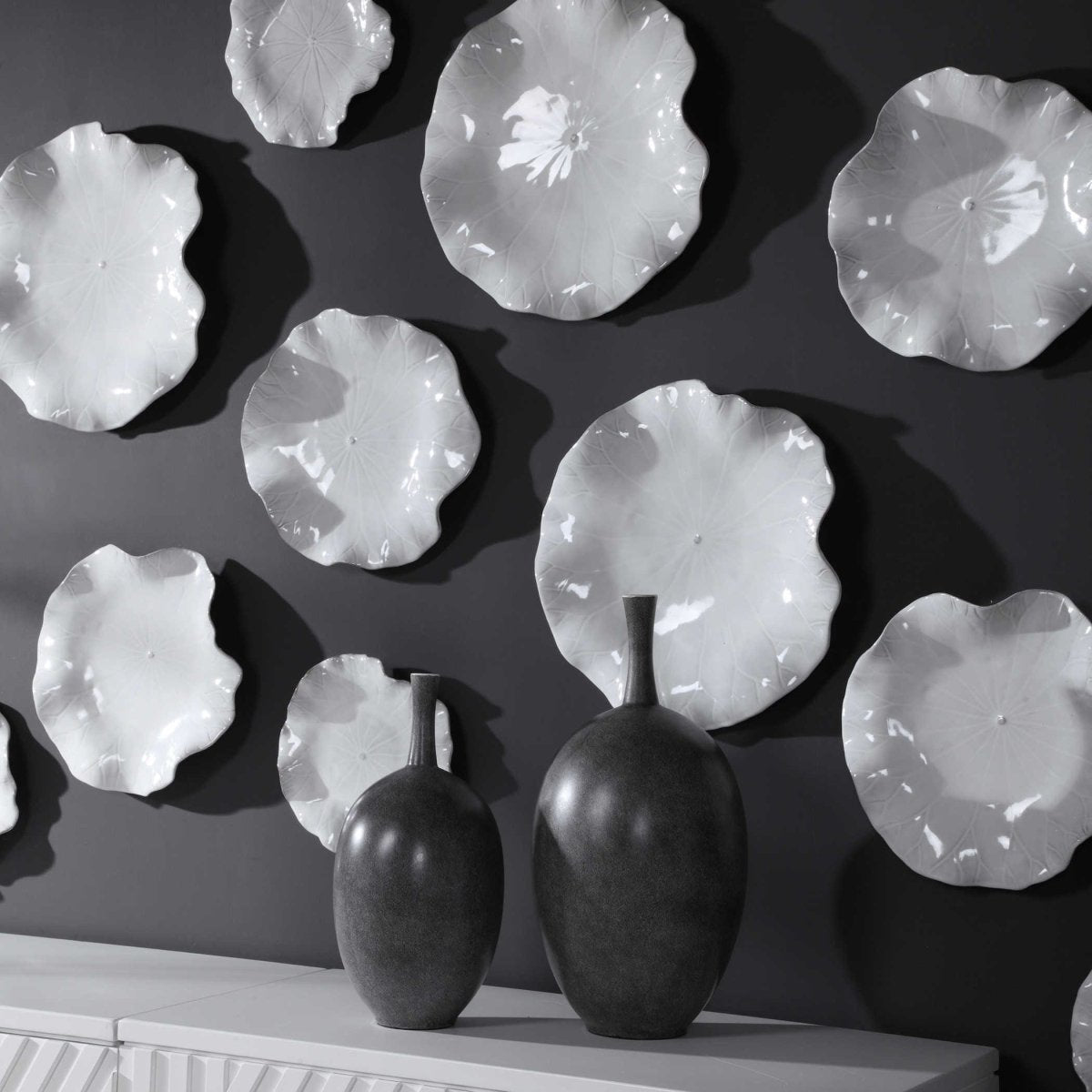 Abella White Ceramic Wall Decor, S/3 - Uttermost - Ceramic Wall Decor by Modest Hut