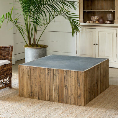 Aged Zinc Top Platform Coffee Table - Park Hill - Coffee Tables by Modest Hut