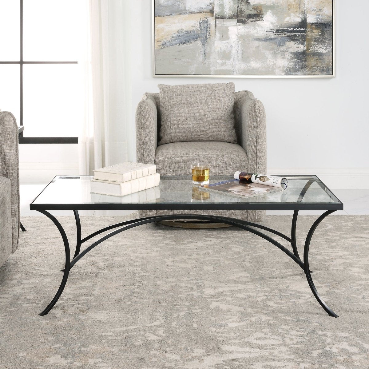 Alayna Black Metal & Glass Coffee Table - Uttermost - Coffee Tables by Modest Hut