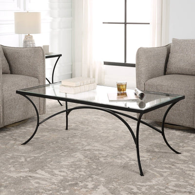 Alayna Black Metal & Glass Coffee Table - Uttermost - Coffee Tables by Modest Hut