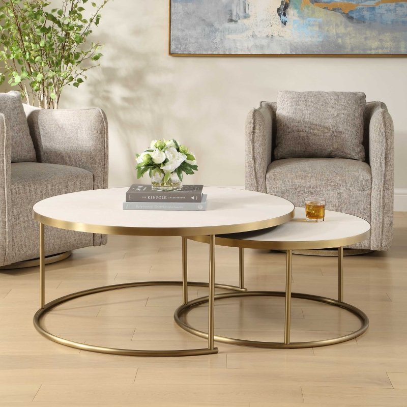 Aragon White Nesting Coffee Tables Set/2 - Coffee Tables