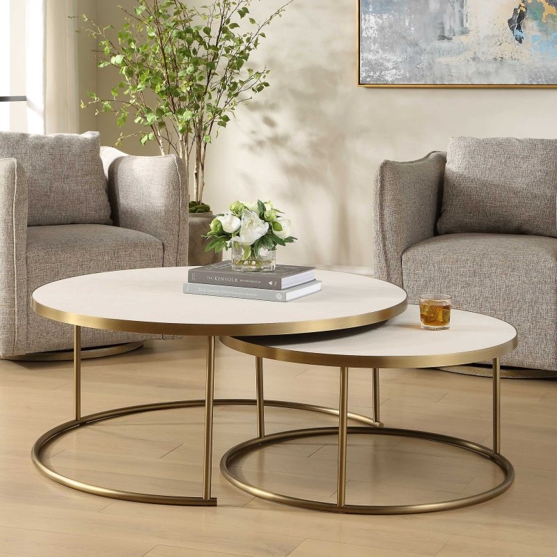 Aragon White Nesting Coffee Tables Set/2 - Coffee Tables