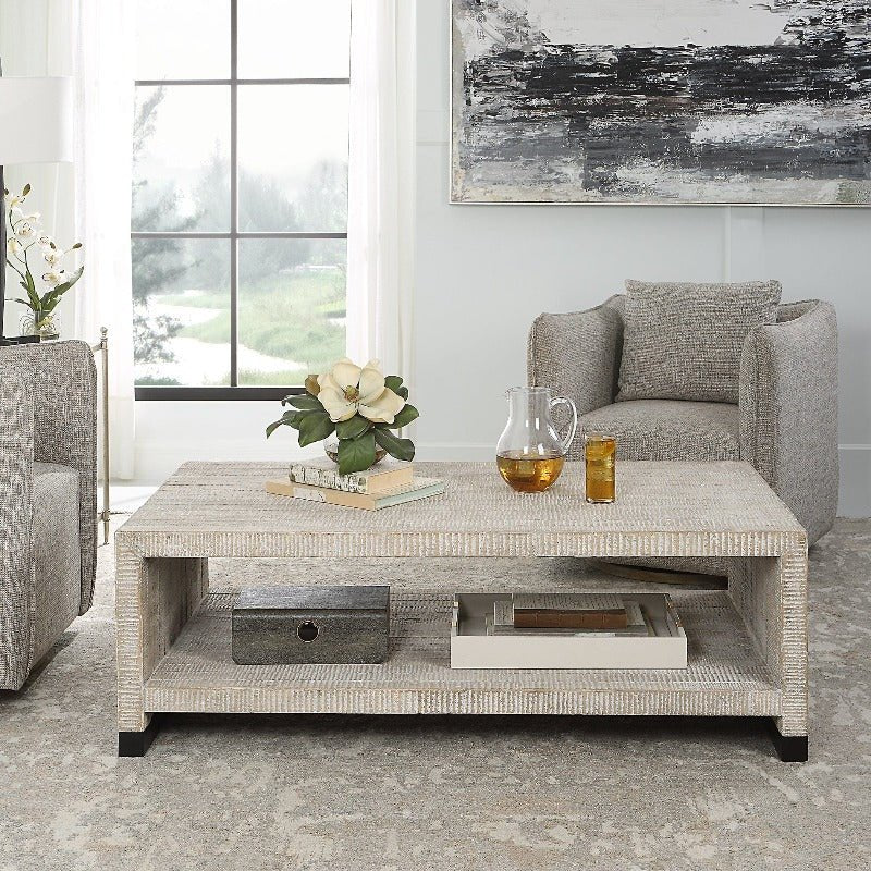 Bosk White Washed Coffee Table - Uttermost - Coffee Tables by Modest Hut