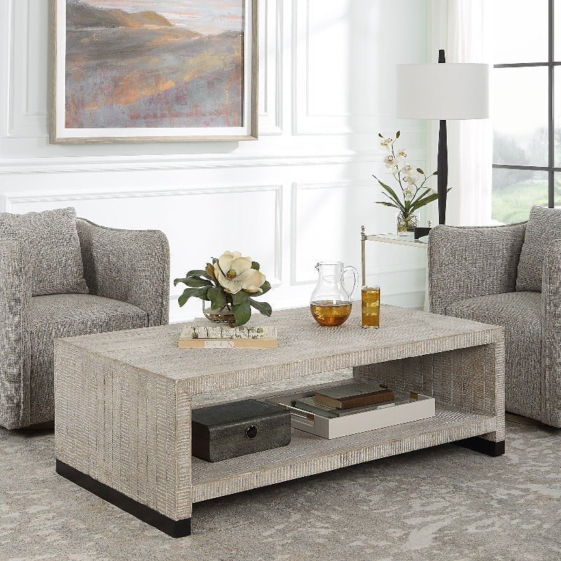Bosk White Washed Coffee Table - Uttermost - Coffee Tables by Modest Hut