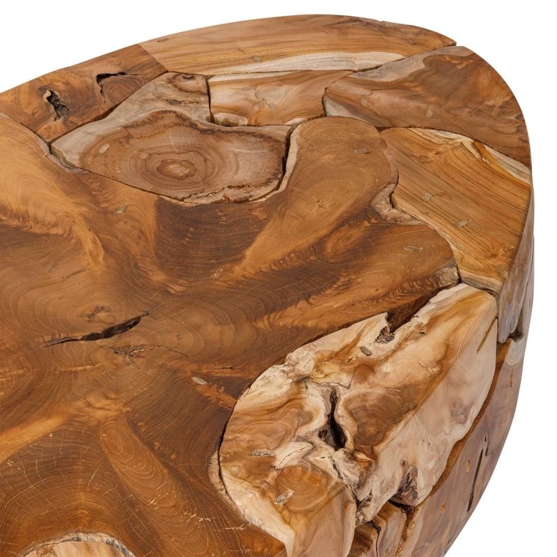 Close-up of the additional solid teak detail on the Gareis Solid Teak Oval Coffee Table