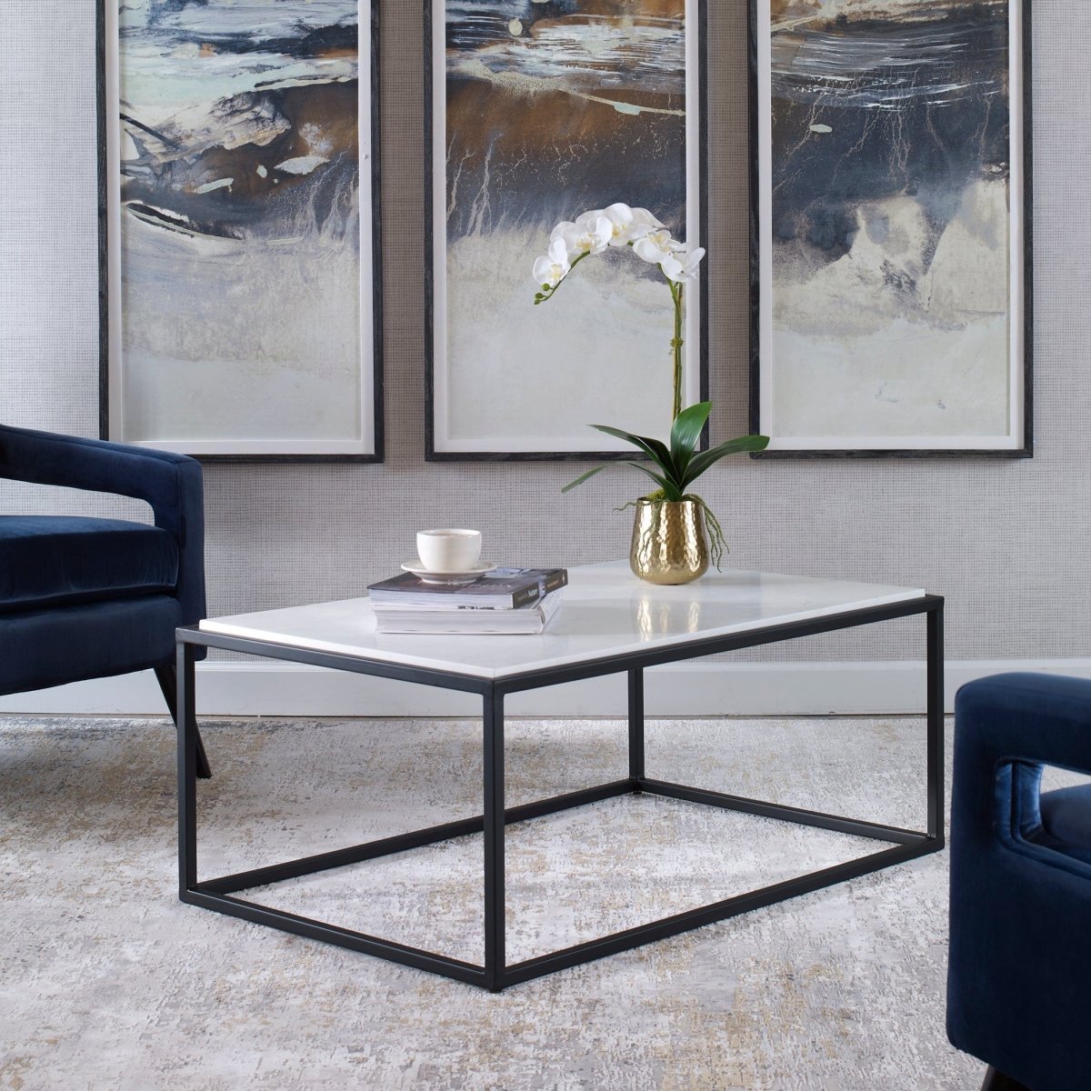 Vola Modern White Marble Coffee Table - Uttermost - Coffee Tables by Modest Hut