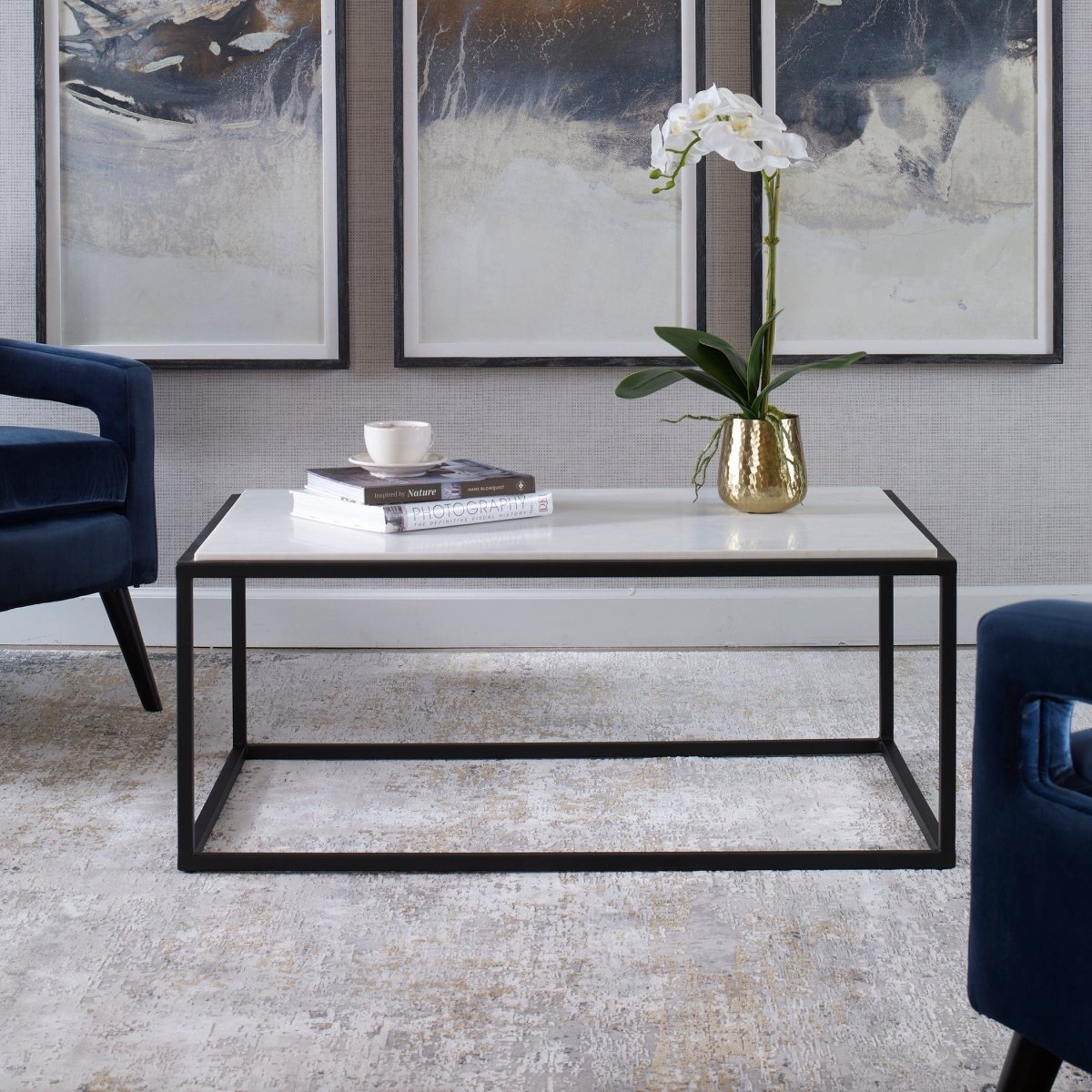 Vola Modern White Marble Coffee Table - Uttermost - Coffee Tables by Modest Hut