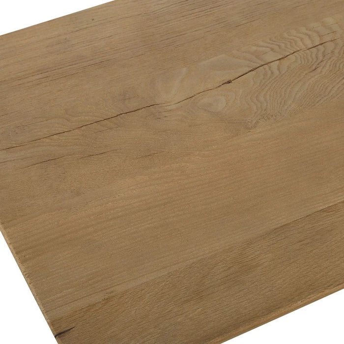 Camerlin Oak Console Table by Uttermost reclaimed oak tabletop close up detail wood grain crack