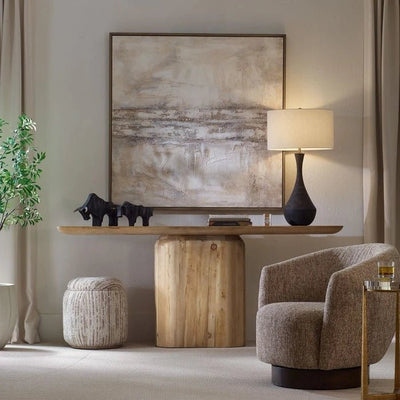 Camerlin Oak Console Table by Uttermost styled living room console table scene