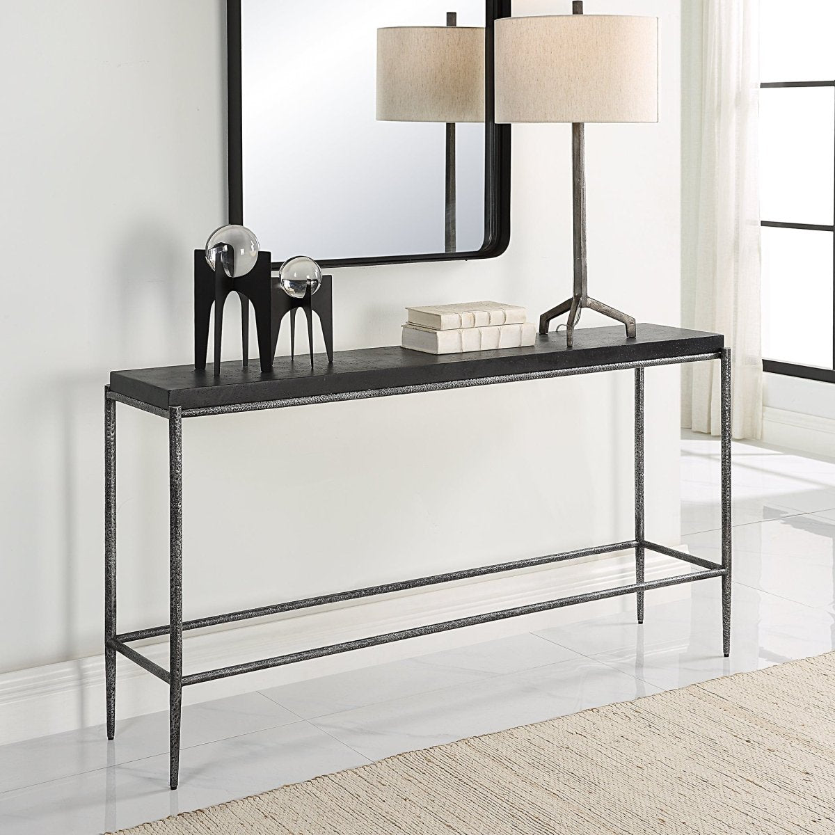 Crescendo Black Concrete Console Table - Uttermost - Console Tables by Modest Hut