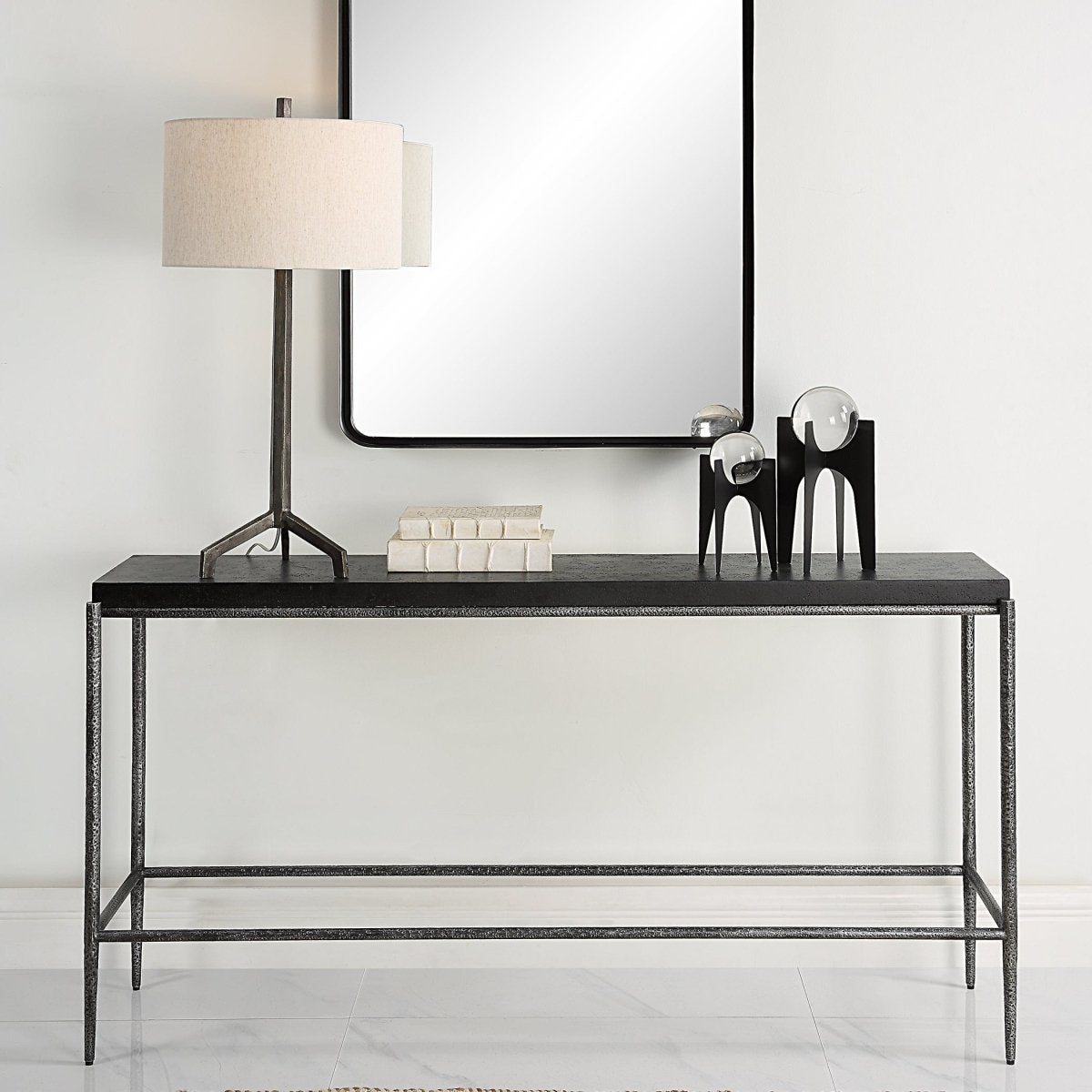 Crescendo Black Concrete Console Table - Uttermost - Console Tables by Modest Hut