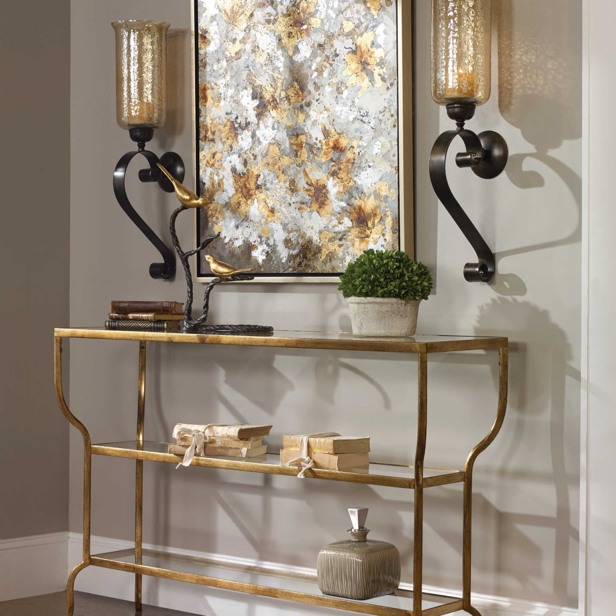 Deline Curved Gold Console Table - Uttermost - Console Tables by Modest Hut