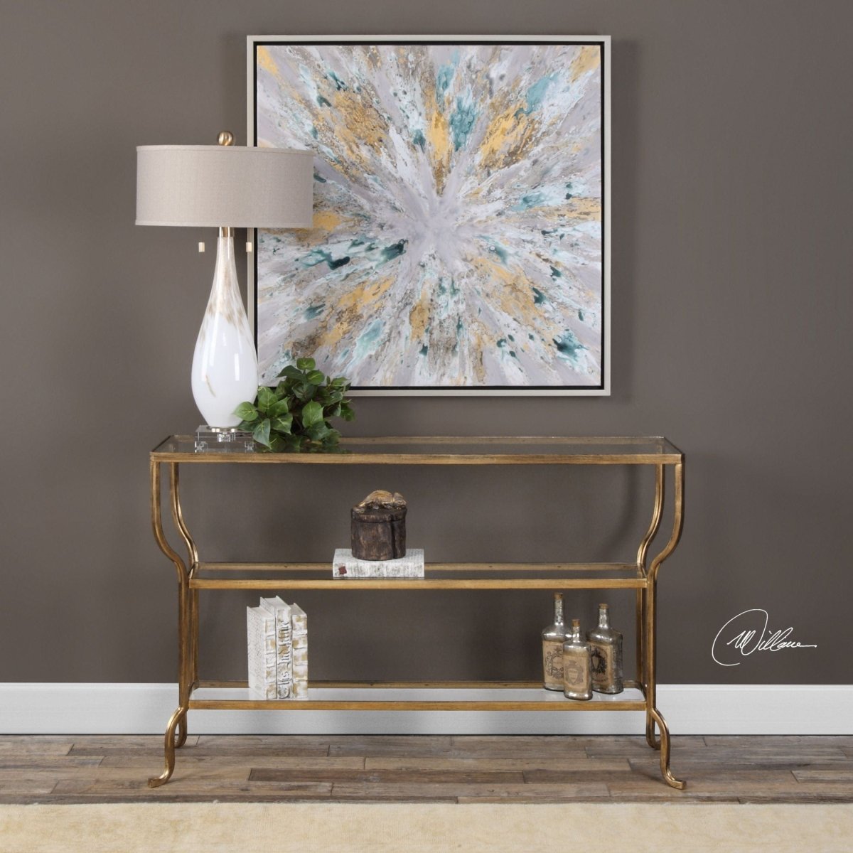 Deline Curved Gold Console Table - Uttermost - Console Tables by Modest Hut