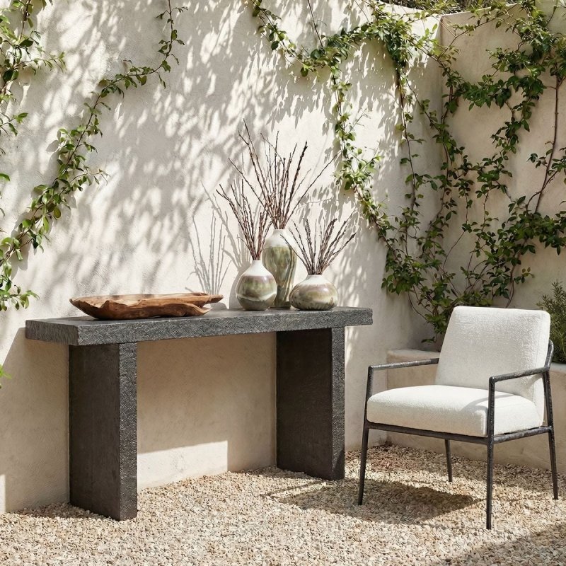Close-up detail of the Hagan Indoor-Outdoor Natural Slate Console Table