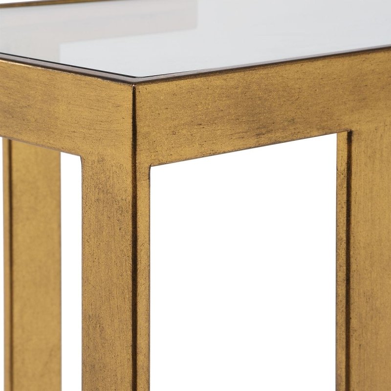 Close-up of the Kendrick console table gold leaf frame