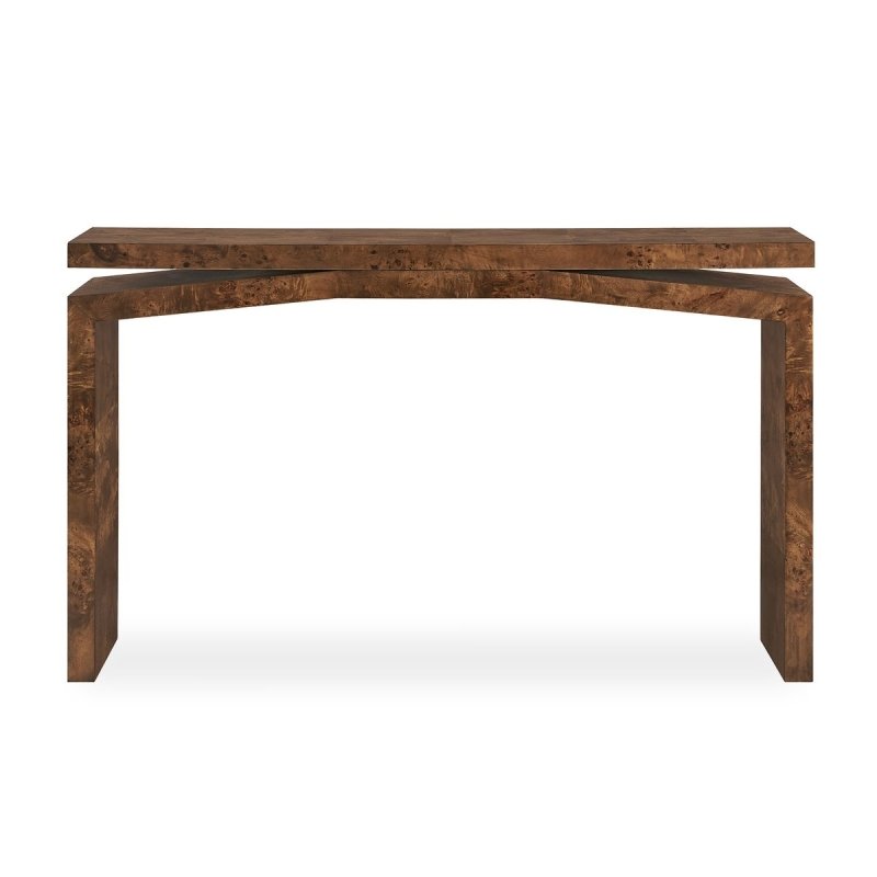 Naoko Dark Walnut Mappa Burl Console Table by Uttermost on a white background