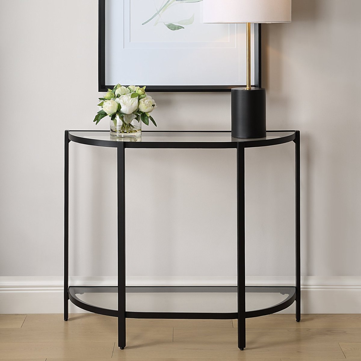 Satin Black Demilune Console Table - Uttermost - Console Tables by Modest Hut