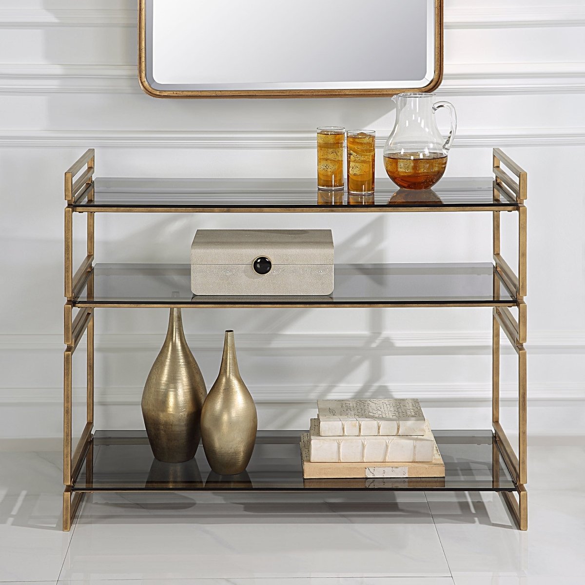 Stacked Up Gray Glass Console Table - Uttermost - Console Tables by Modest Hut