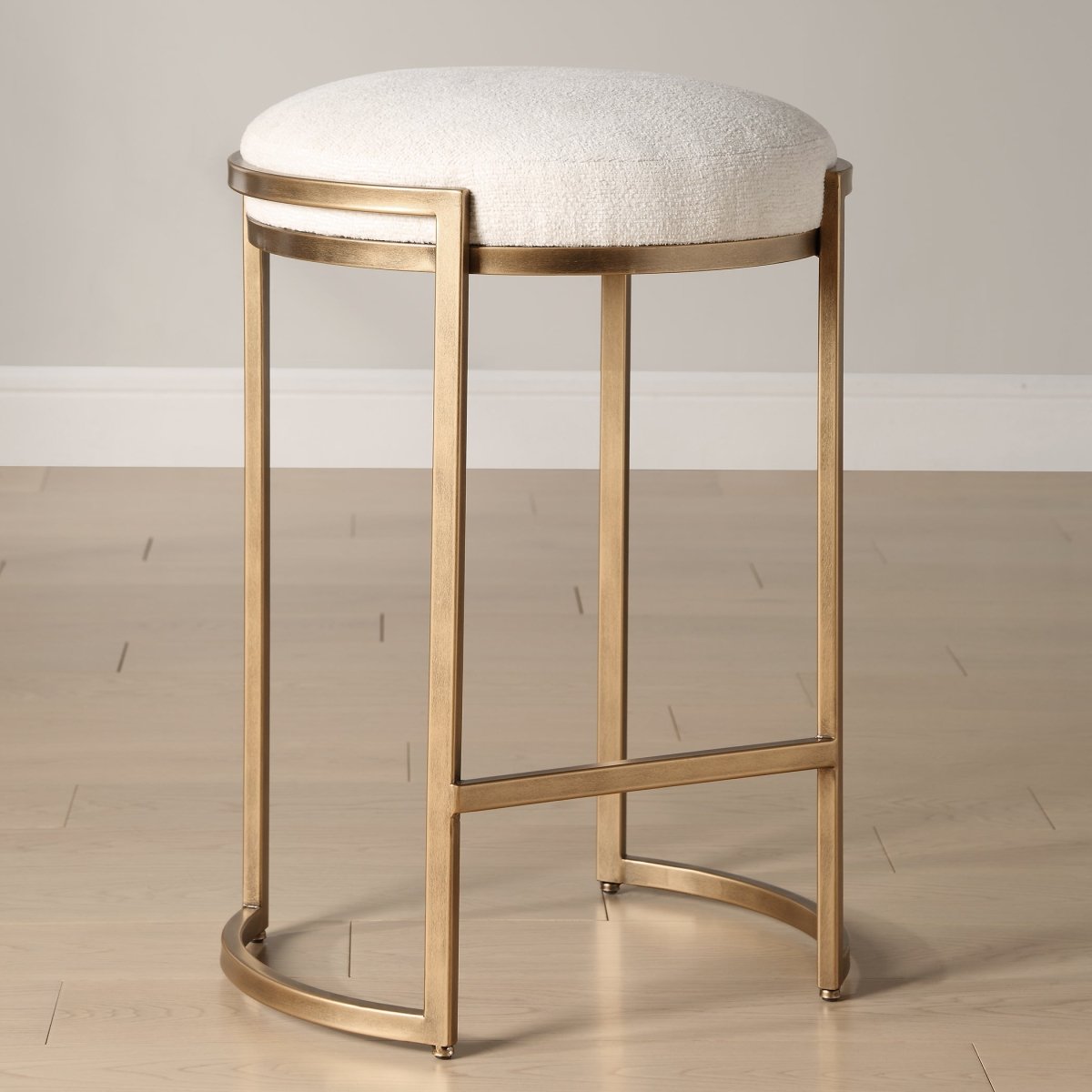 Brass Counter Stool with Cream Fabric - Uttermost - Counter Stools by Modest Hut