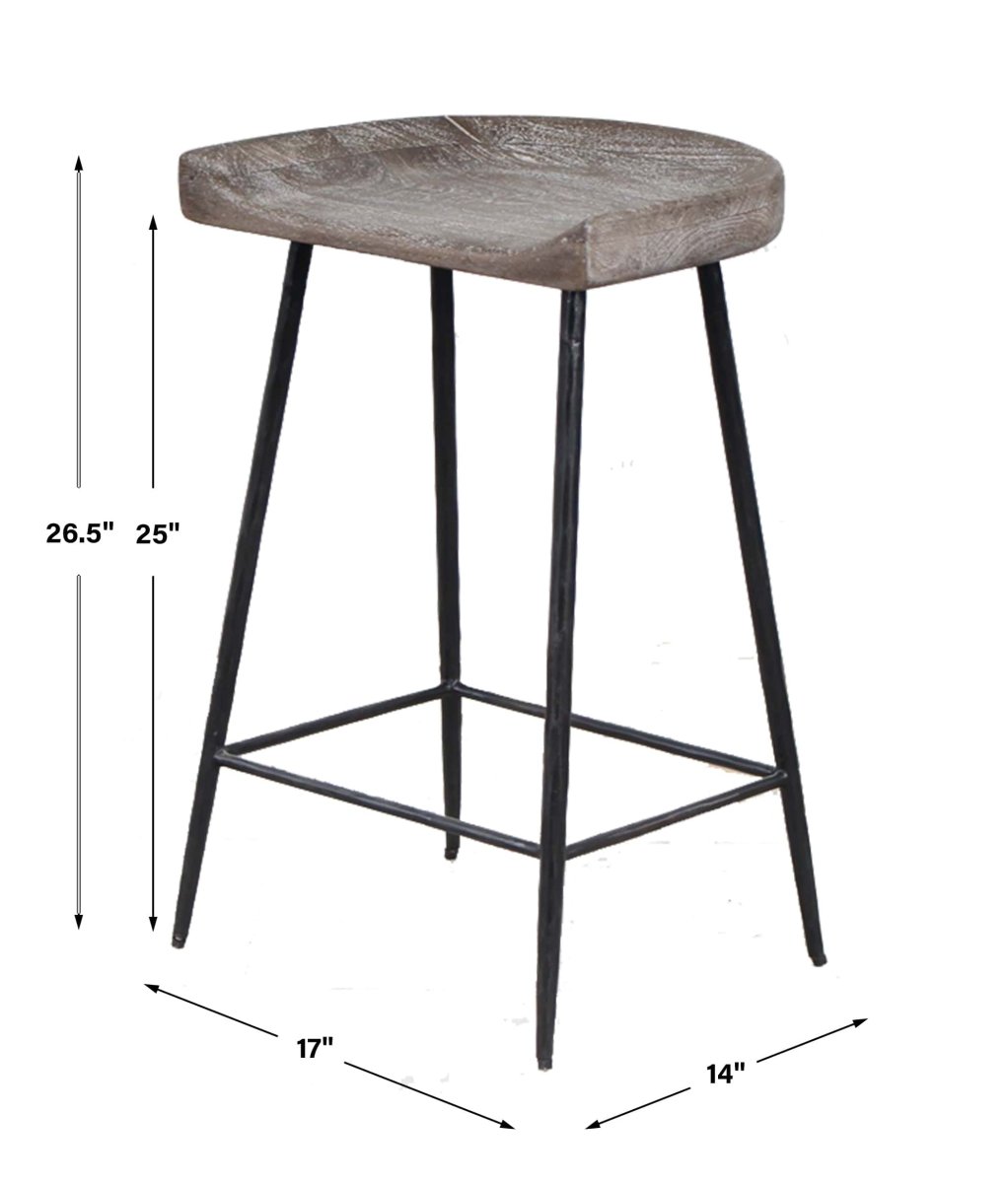 Cordova Carved Wood Counter Stool - Uttermost - Counter Stools by Modest Hut