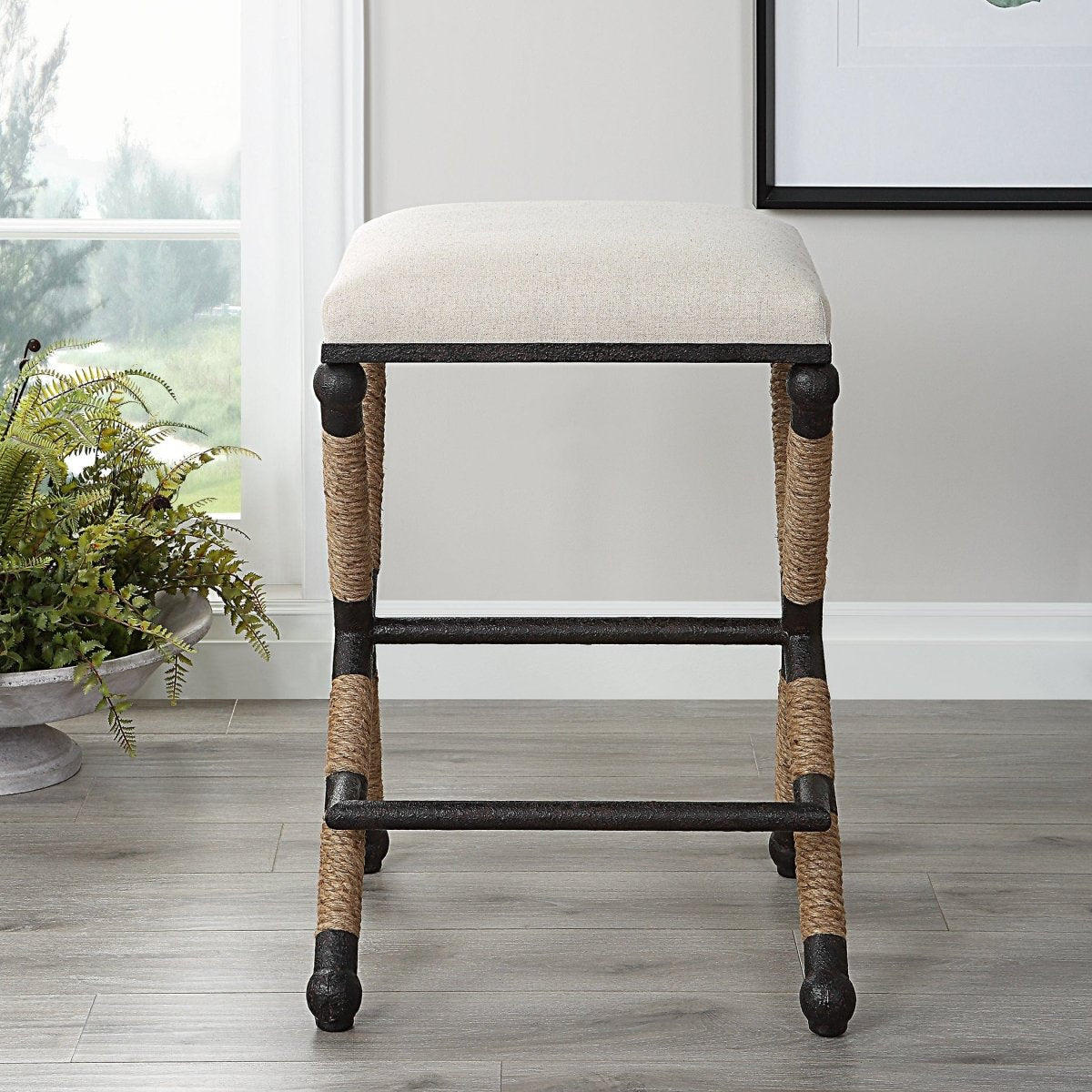 Firth Rustic Oatmeal Counter Stool - Uttermost - Counter Stools by Modest Hut