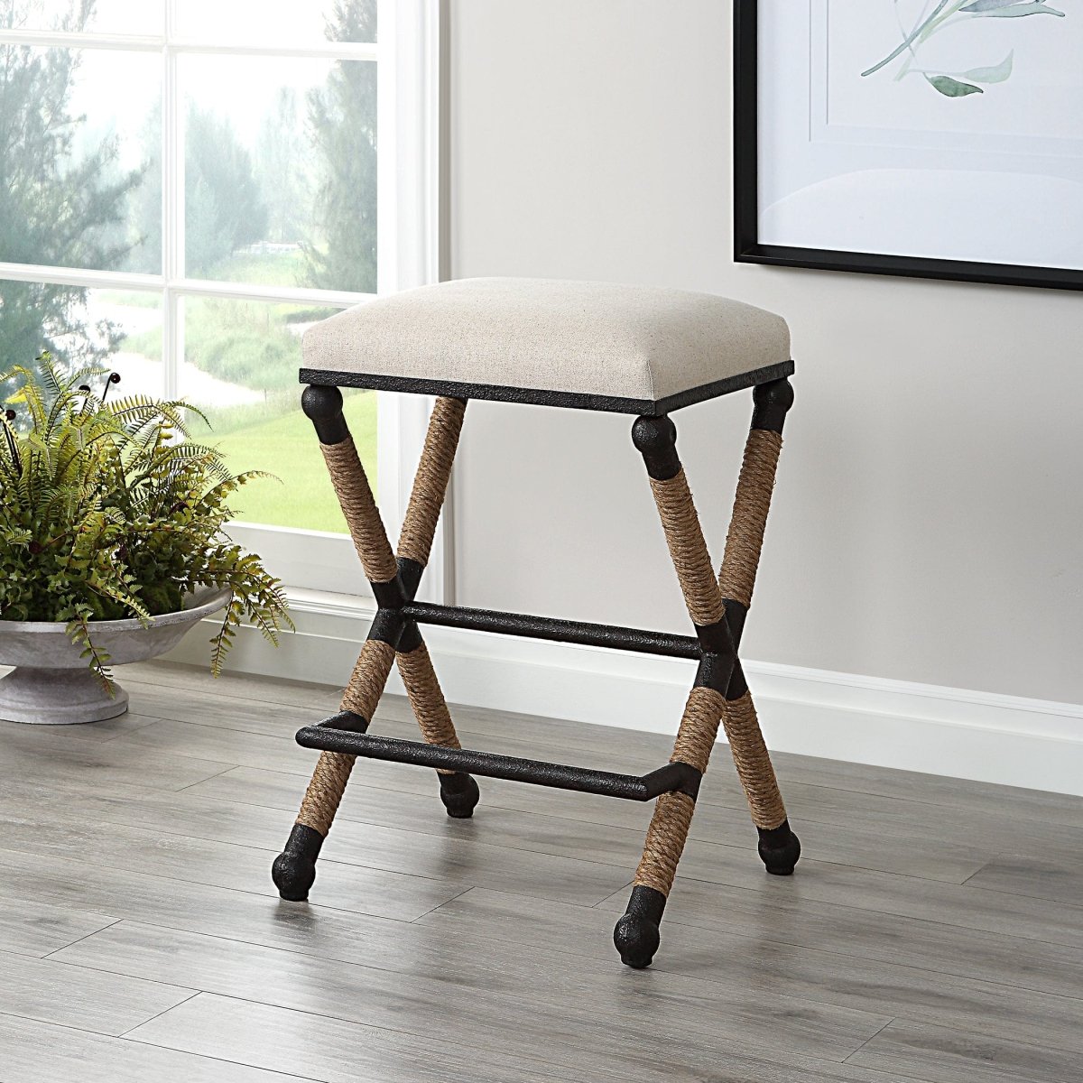 Firth Rustic Oatmeal Counter Stool - Uttermost - Counter Stools by Modest Hut