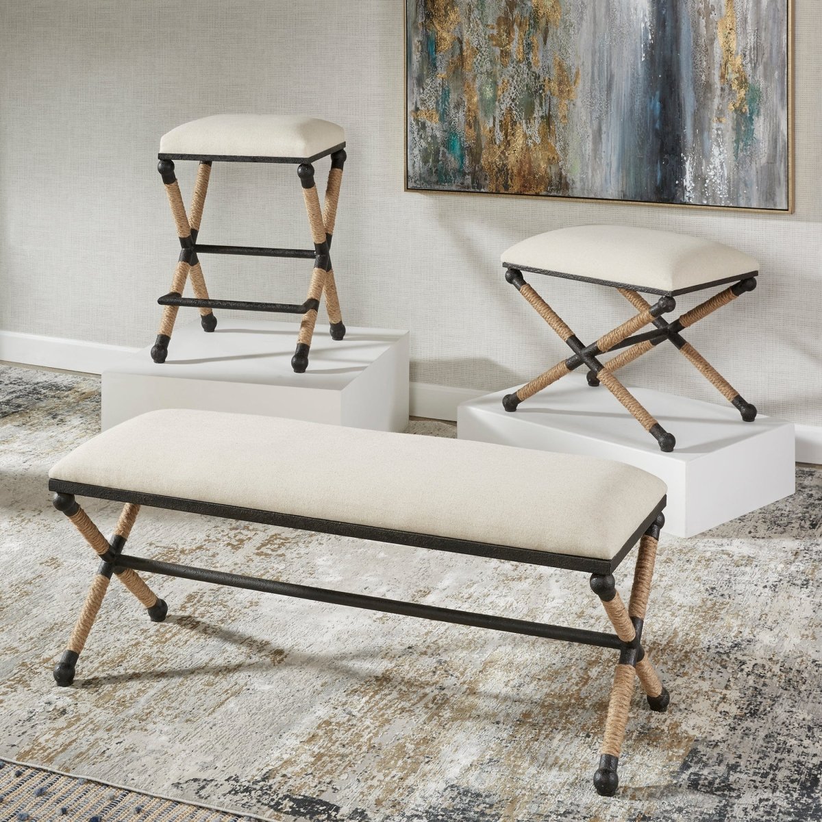 Firth Rustic Oatmeal Counter Stool - Uttermost - Counter Stools by Modest Hut